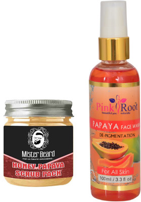

Pink Root Papaya Face Wash 100ml WITH Mister Beard Honey Papaya Scrub Pack 100gm(Set of 2)