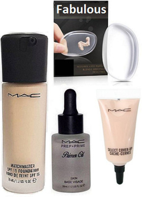 

fabulous silicone Puff ,Mac Select Cover up Concealer, Prep+Prime Primer oil , Match Master foundation(Set of 4)