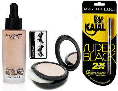 

divas beauty Eyelashes, Mac Studio Waterweight Liquid Foundation, compact, New York Colossal Kajal, Super Black, 0.35g(Set of 4)