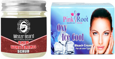 

Pink Root Oxy Ice Cool Bleach 250gm WITH Mister Beard Skin Whitening Scrub 100gm(Set of 2)
