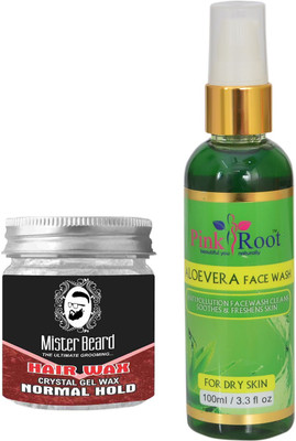 

Pink Root Aloe Vera Face Wash 100ml WITH Mister Beard Hair Wax Normal Hold 100gm(Set of 2)