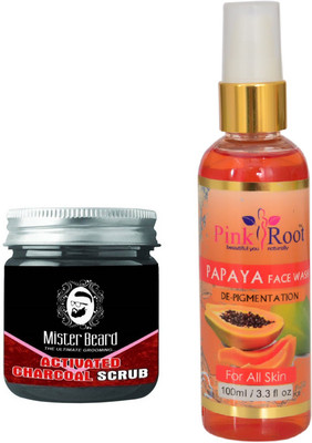 Pink Root Papaya Face Wash 100ml WITH Mister Beard Activated Charcoal Scrub 100gm(Set of 2)