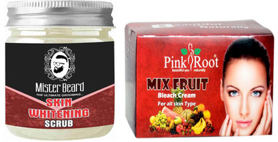 

Pink Root Fruit Bleach 250gm WITH Mister Beard Skin Whitening Scrub 100gm(Set of 2)