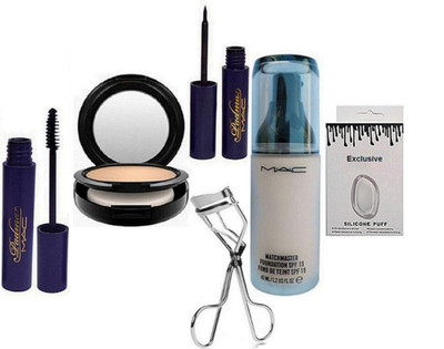 

Exclusive silicon puff|foundation|compact|eyeliner|mascara|curler|(Set of 6)