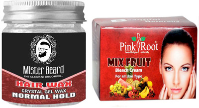

Pink Root Fruit Bleach 250gm WITH Mister Beard Hair Wax Normal Hold 100gm(Set of 2)