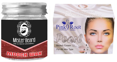 Pink Root Pearl Bleach 250gm WITH Mister Beard Mooch Wax 100gm(Set of 2)