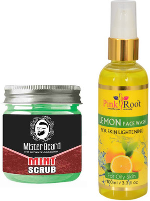 

Pink Root Lemon Face Wash 100ml WITH Mister Beard Mint Scrub 100gm(Set of 2)