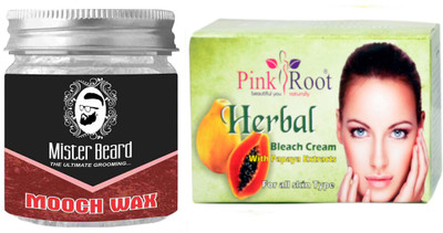 

Pink Root Herbal Bleach 250gm WITH Mister Beard Mooch Wax 100gm(Set of 2)