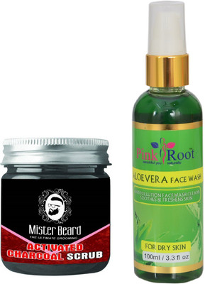 

Pink Root Aloe Vera Face Wash 100ml WITH Mister Beard Activated Charcoal Scrub 100gm(Set of 2)