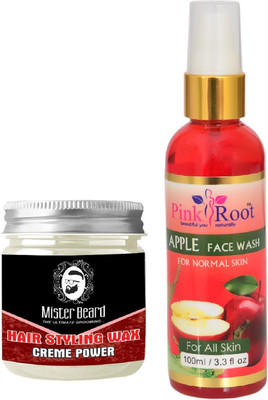 

Pink Root Apple Face Wash 100ml WITH Mister Beard Hair Styling Wax Creme Power 100gm(Set of 2)