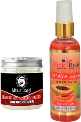 

Pink Root Papaya Face Wash 100ml WITH Mister Beard Hair Styling Wax Creme Power 100gm(Set of 2)
