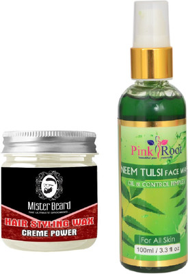 

Pink Root Neem Tulsi Face Wash 100ml WITH Mister Beard Hair Styling Wax Creme Power 100gm(Set of 2)