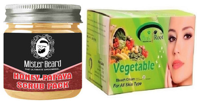

Pink Root Vegetable Bleach 250gm WITH Mister Beard Honey Papaya Scrub Pack 100gm(Set of 2)