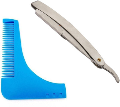 

JAGTEK L Shape Beard Comb For Men Stylish Blue Comb / Stainless steel Shaving Razor(Set of 02)