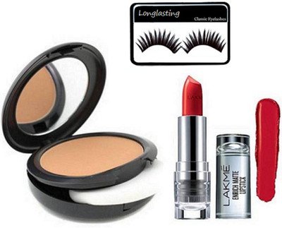 

longlasting Eyelashes& Enrich Matte Finish Lipstick & studio fix Compact(Set of 3)