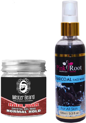 

Pink Root Charcoal Face Wash 100ml WITH Mister Beard Hair Wax Normal Hold 100gm(Set of 2)