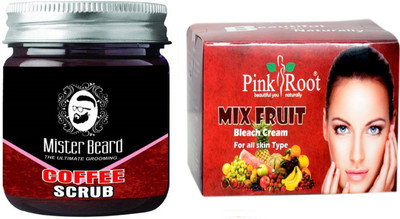 

Pink Root Fruit Bleach 250gm WITH Mister Beard Activated Coffee Scrub 100gm(Set of 2)