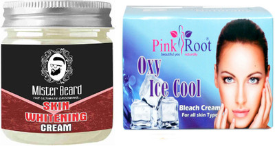 

Pink Root Oxy Ice Cool Bleach 250gm WITH Mister Beard Skin Whitening Cream 100gm(Set of 2)