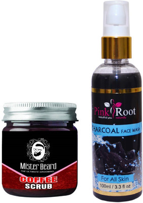 

Pink Root Charcoal Face Wash 100ml WITH Mister Beard Activated Coffee Scrub 100gm(Set of 2)