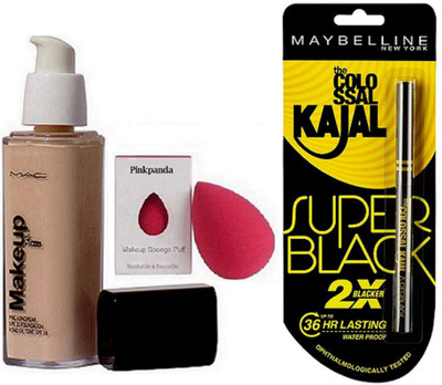 

Pinkpanda Sponge Puff, Mac Makeup Liquid Foundation, New York Colossal Kajal, Super Black, 0.35g(Set of 3)