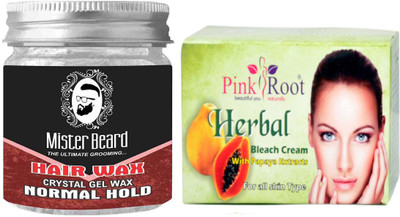 

Pink Root Herbal Bleach 250gm WITH Mister Beard Hair Wax Normal Hold 100gm(Set of 2)