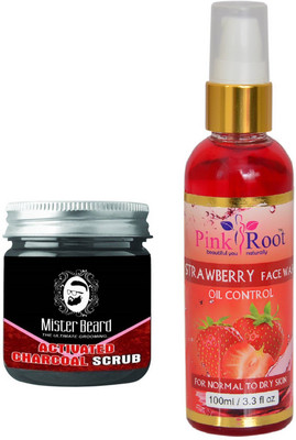 

Pink Root Strawberry Face Wash 100ml WITH Mister Beard Activated Charcoal Scrub 100gm(Set of 2)