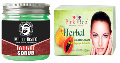 

Pink Root Herbal Bleach 250gm WITH Mister Beard Mint Scrub 100gm(Set of 2)