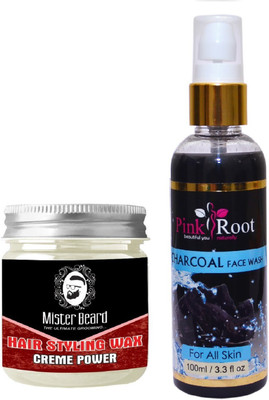

Pink Root Charcoal Face Wash 100ml WITH Mister Beard Hair Styling Wax Creme Power 100gm(Set of 2)