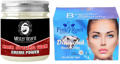 

Pink Root Diamond Bleach 250gm WITH Mister Beard Hair Styling Wax Creme Power 100gm(Set of 2)