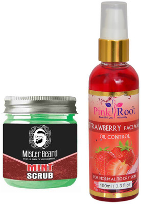 

Pink Root Strawberry Face Wash 100ml WITH Mister Beard Mint Scrub 100gm(Set of 2)