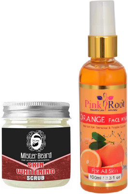 

Pink Root Orange Face Wash 100ml WITH Mister Beard Skin Whitening Scrub 100gm(Set of 2)
