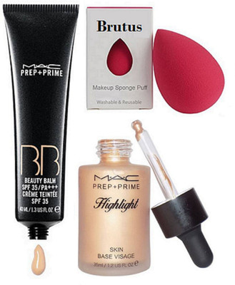 

BRUTUS Sponge Puff, Mac Prep + Prime BB Beauty Balm Cream, Prep+Prime Highlight Skin Base Visage(Set of 3)