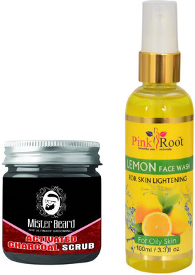 

Pink Root Lemon Face Wash 100ml WITH Mister Beard Activated Charcoal Scrub 100gm(Set of 2)