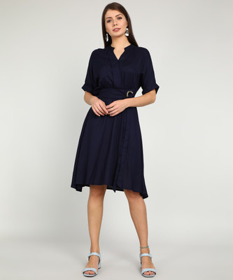 Tokyo Talkies Women Fit and Flare Dark Blue Above Knee/Mid Thigh Length Dress