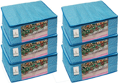 KUBER INDUSTRIES Polka Dots Cotton 6 Pcs Hathkadi Print Saree Cover (Blue) CTKTC2009 CTKTC02009(Blue)