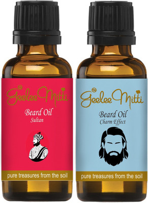 

Geeleemitti Beard Oil Sultan & Charm for Stimulating Growth & Beautiful Facial Hair, Beard and Moustache Combo Pack of 2 Hair Oil(60 ml)