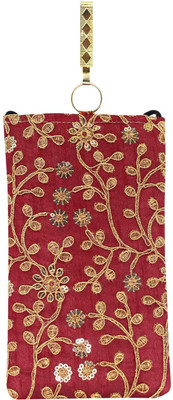 

Bagaholics Ethnic Raw Silk Embroidery Mobile Pouch Waist Clip Ladies Purse Mobile Pouch(Maroon)