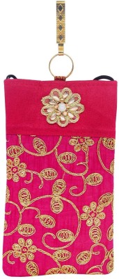 

Bagaholics Ethnic Raw Silk Embroidery Waist Clip Ladies Purse Mobile Pouch(Pink)