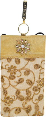 

Bagaholics Ethnic Raw Silk Embroidery Waist Clip Ladies Purse Mobile Pouch(Gold)