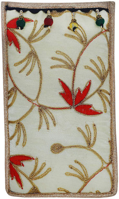 

Bagaholics Ethnic Raw Silk Embroidery Mobile Pouch Waist Clip Ladies Purse Mobile Pouch(Red)