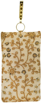 

Bagaholics Ethnic Raw Silk Embroidery Mobile Pouch Waist Clip Ladies Purse Mobile Pouch(Gold)