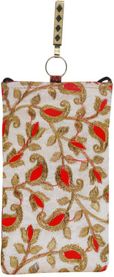 

Bagaholics Ethnic Raw Silk Saree Clutch with Embroidery and Waist Clip Mobile Pouch(Red)