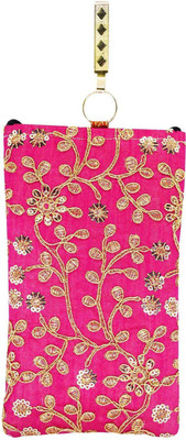 

Bagaholics Ethnic Raw Silk Embroidery Mobile Pouch Waist Clip Ladies Purse Mobile Pouch(Pink)