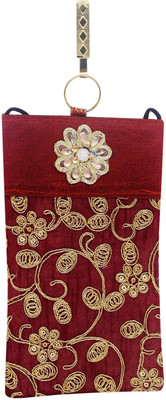 

Bagaholics Ethnic Raw Silk Embroidery Waist Clip Ladies Purse Mobile Pouch(Maroon)