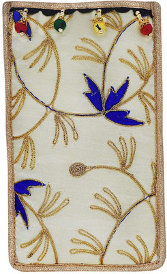 

Bagaholics Ethnic Raw Silk Embroidery Mobile Pouch Waist Clip Ladies Purse Mobile Pouch(Blue)