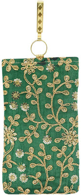 

Bagaholics Ethnic Raw Silk Embroidery Mobile Pouch Waist Clip Ladies Purse Mobile Pouch(Green)