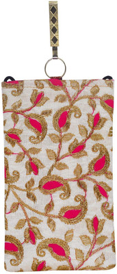 

Bagaholics Ethnic Raw Silk Saree Clutch with Embroidery and Waist Clip Mobile Pouch(Pink)