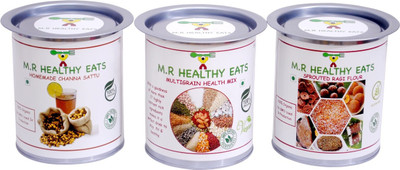 

M.R Healthy Eats Trio Pack of Organic Chana sattu, Multigrain Health Mix and Organic Sprouted Ragi Flour (Pack of 3 500g each) 1500 g(Pack of 3)