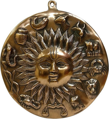 

FABZONE Wall Hanging Antique Lord Surya Sun Face Statue Hindu Surya Dev With Horoscope Sign God Sculputer Handicraft Idol Diwali Decorative Spiritual Puja Vastu Showpiece Figurine - Religious Pooja Gift Item & Murti for Mandir / Temple / Home / Office Dec