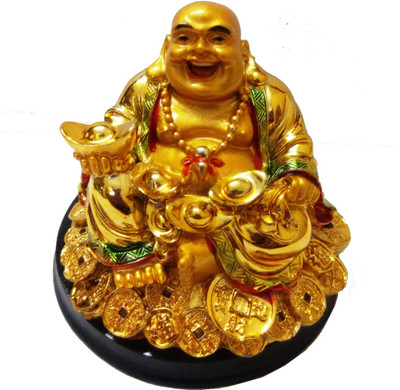 

Pari Collection Feng-Shui Laughing Buddha With boats and coins, wealth. health,abundance Decorative Showpiece - 7.5 cm(Polyresin, Gold)